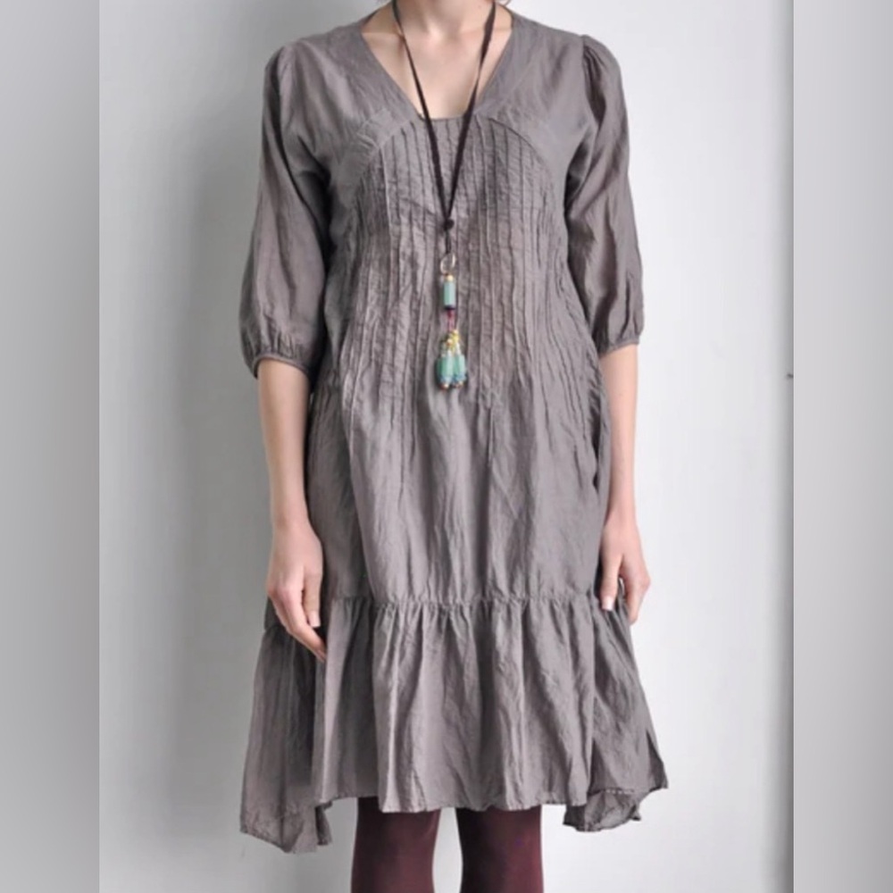 JP And Mattie ‘Charlotte’ Dress Gray Blue Cotton Pintucks Ruffles Cottagecore M - Picture 2 of 9